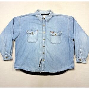 Vintage Carhartt Denim Shirt Fleece Lined Men 2XL Blue Thrashed Grunge Snaps